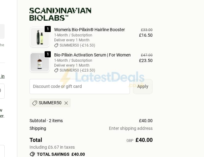 Screenshot of the Scandinavian Biolabs discount code working