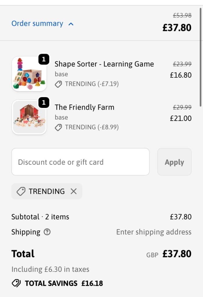 Screenshot of the Jaques London discount code working