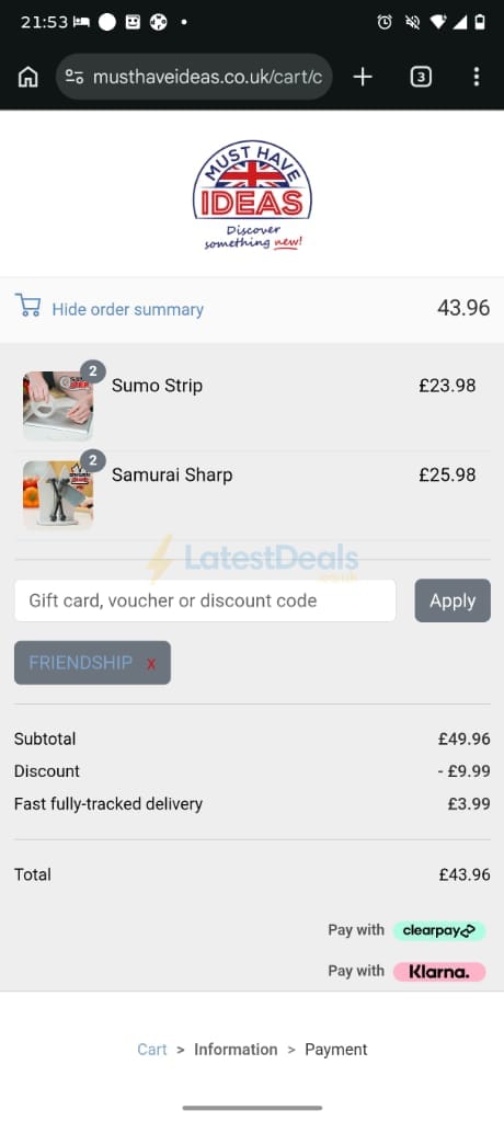 Screenshot of the Must Have Ideas discount code working
