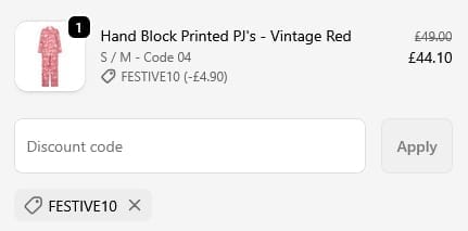 Screenshot of the NoLoGoChic discount code working