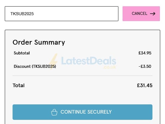 Screenshot of the Tyrrell Katz discount code working