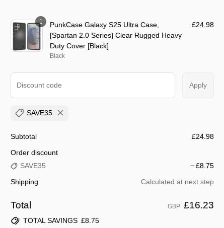Screenshot of the Punkcases discount code working
