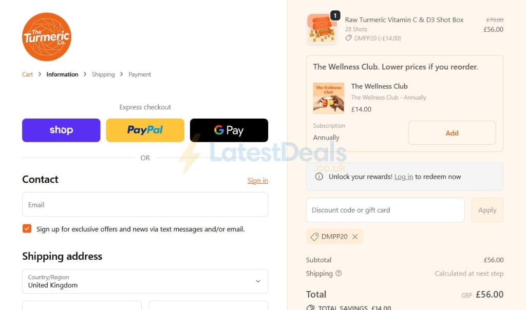 Screenshot of the Theturmeric discount code working