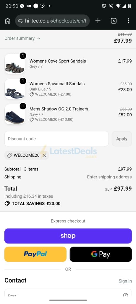 Screenshot of the HI-TEC discount code working