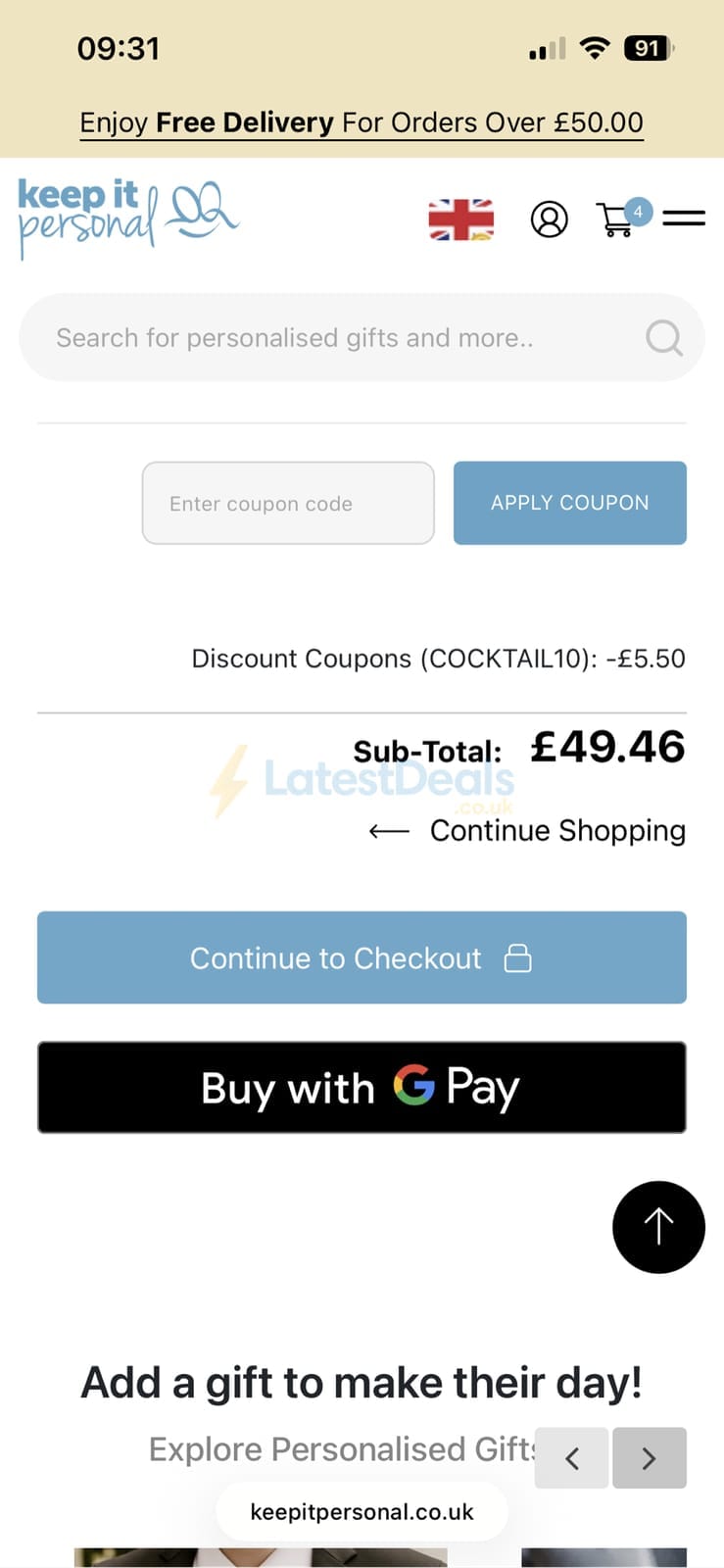 Screenshot of the Keep It Personal discount code working