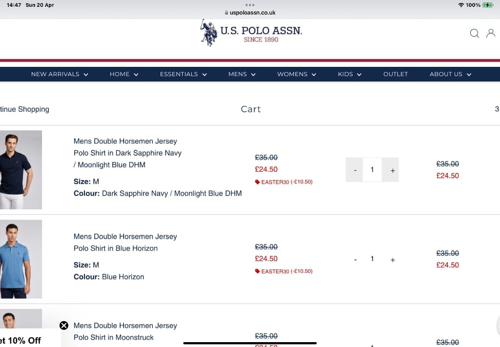 Screenshot of the US Polo Assn discount code working