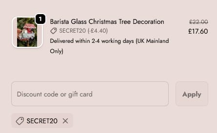 Screenshot of the Rockett St George discount code working
