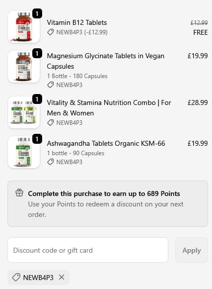 Screenshot of the Vitabright discount code working