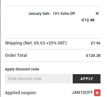 Screenshot of the Newblinds.co.uk discount code working