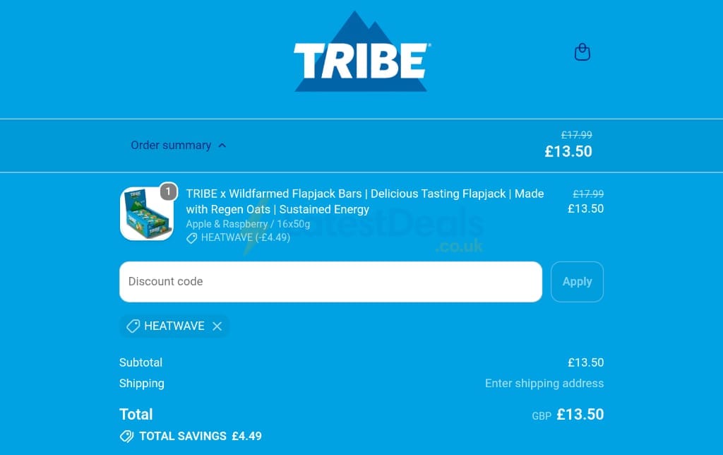 Screenshot of the Wearetribe discount code working