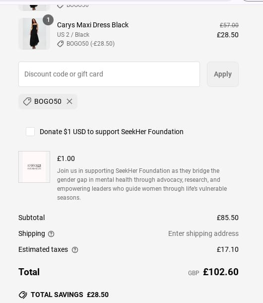 Screenshot of the Princess Polly discount code working