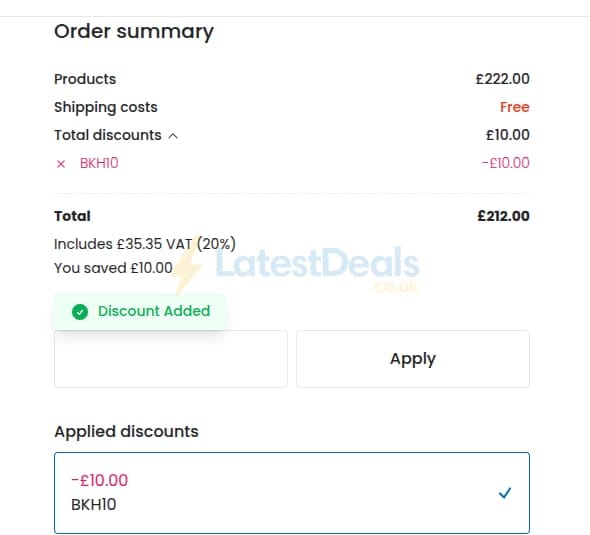 Screenshot of the Lyco discount code working
