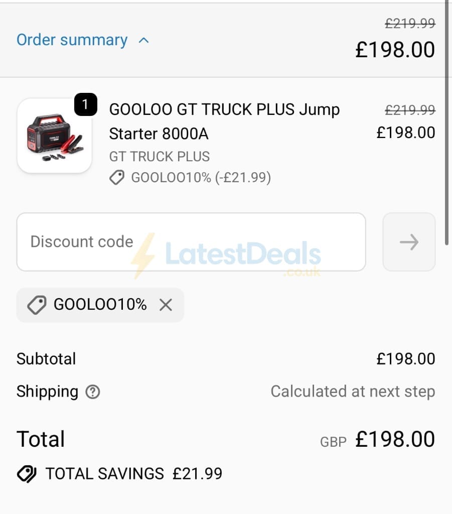 Screenshot of the GOOLOO discount code working
