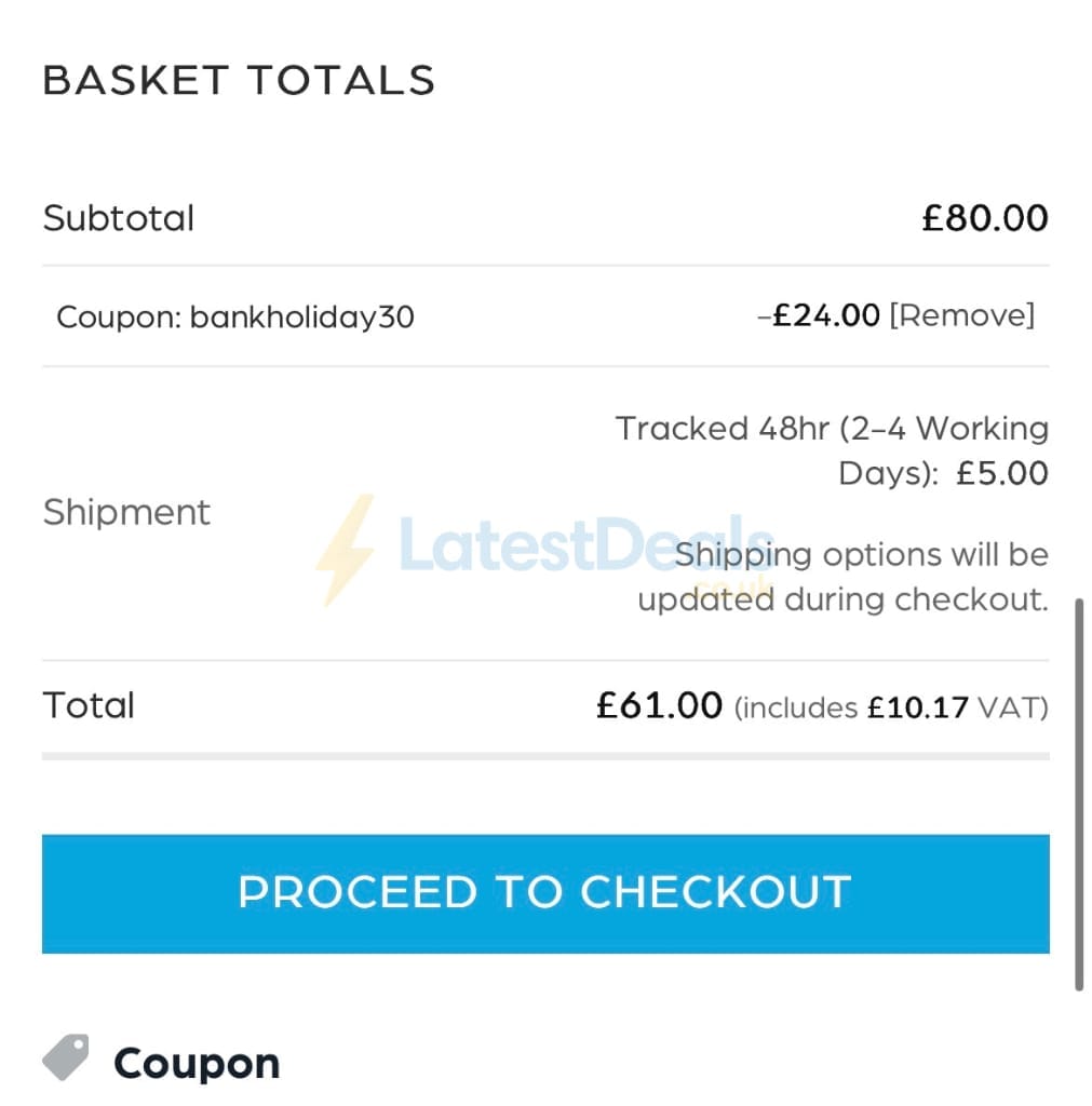 Screenshot of the Scimitar Sportswear discount code working