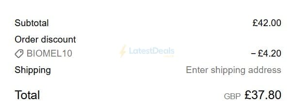 Screenshot of the Biomel discount code working