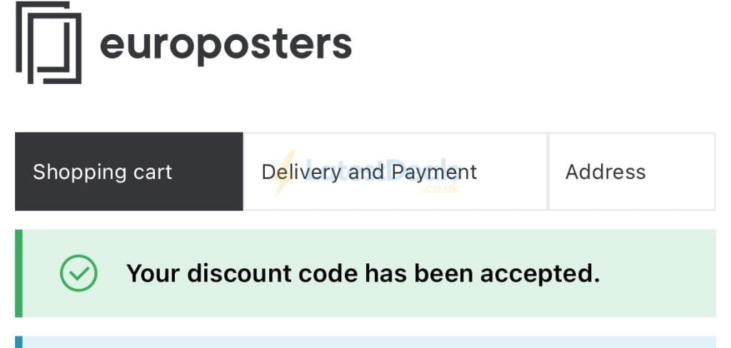 Screenshot of the Europosters discount code working