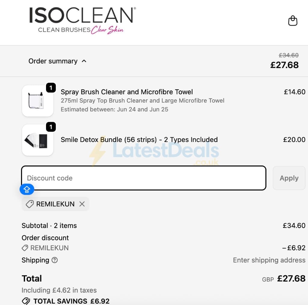 Screenshot of the ISO Clean discount code working