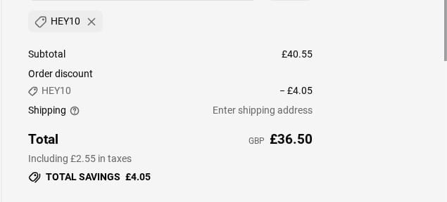 Screenshot of the Granny Gear discount code working