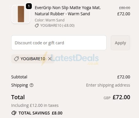 Screenshot of the Yogi Bare discount code working