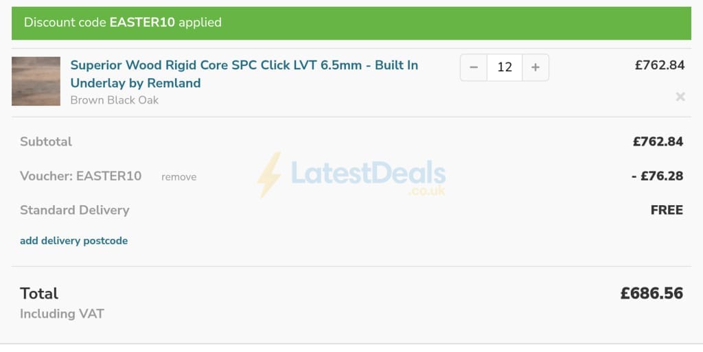 Screenshot of the Remland Carpets discount code working