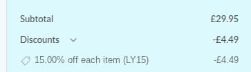 Screenshot of the Skinlight discount code working