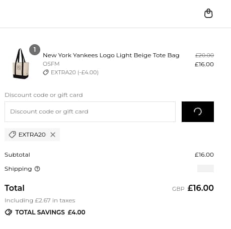Screenshot of the New Era discount code working