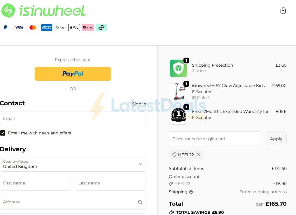 Screenshot of the iSinwheel discount code working