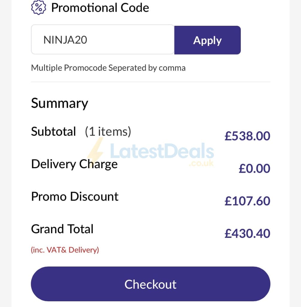 Screenshot of the RGB Direct discount code working
