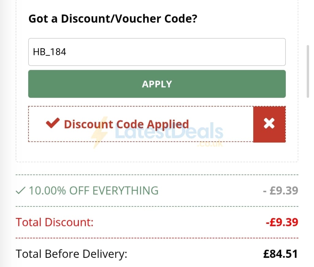 Screenshot of the Happy Beaks discount code working