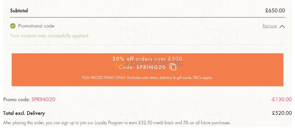 Screenshot of the Graham and Green discount code working