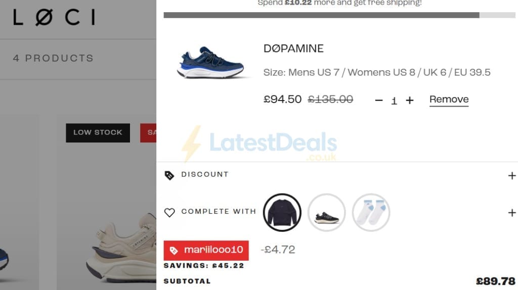 Screenshot of the LOCI discount code working