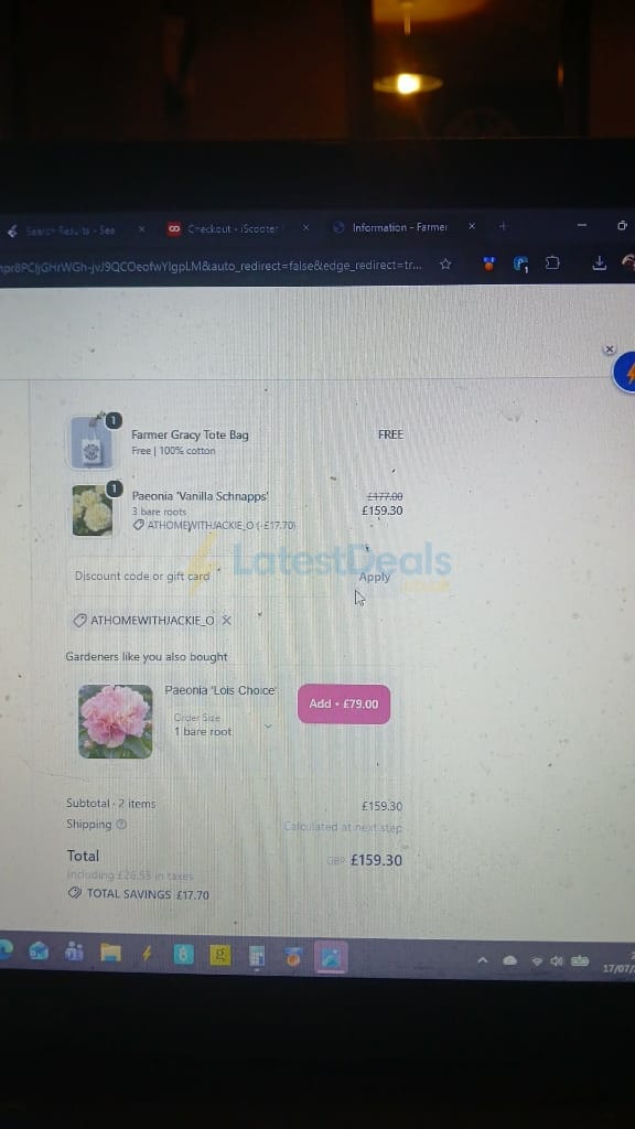 Screenshot of the Farmer Gracy discount code working