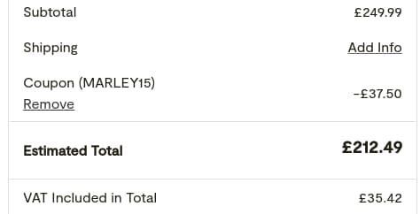 Screenshot of the House of Marley discount code working