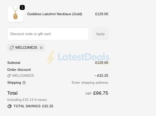 Screenshot of the Rani & Co. discount code working