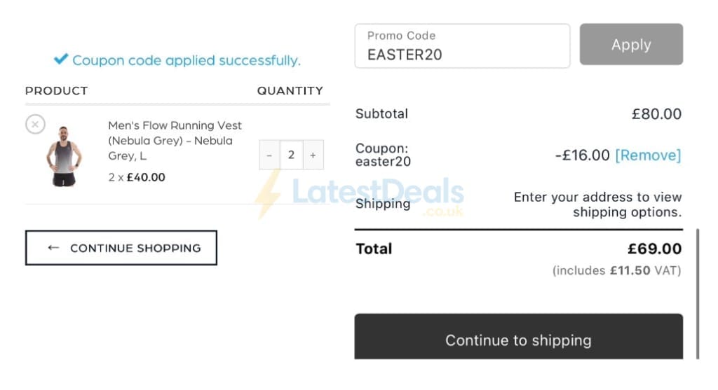 Screenshot of the Scimitar Sportswear discount code working