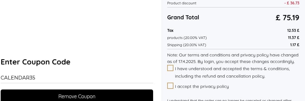 Screenshot of the myphotobook discount code working