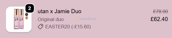 Screenshot of the Utan discount code working