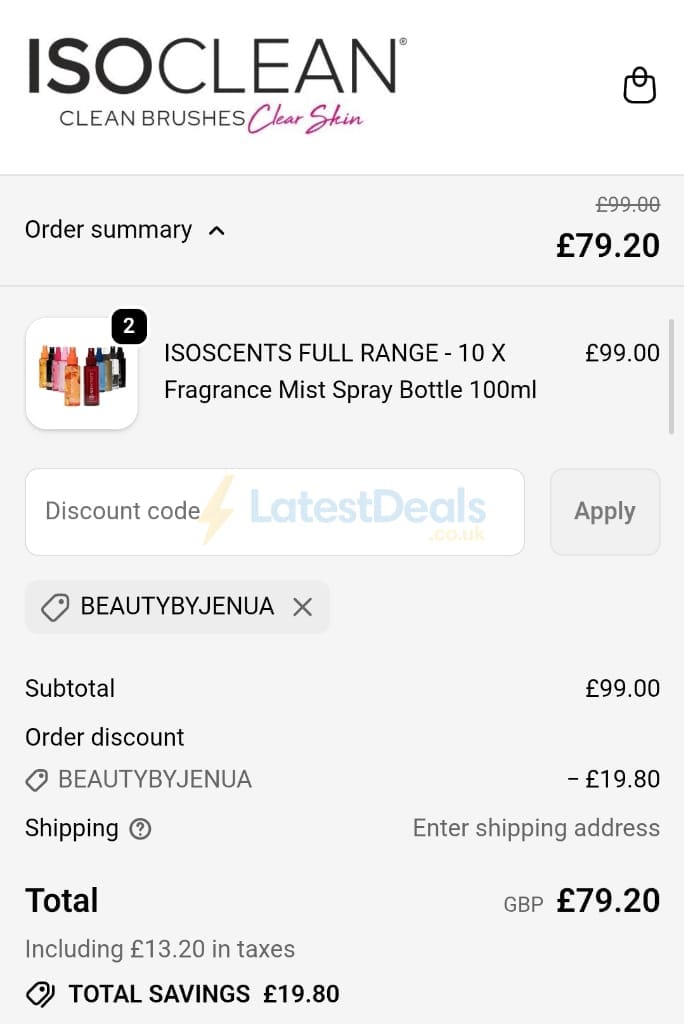 Screenshot of the ISO Clean discount code working