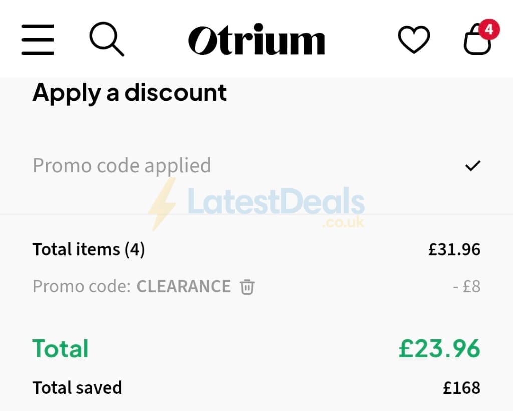 Screenshot of the Otrium discount code working