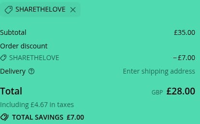 Screenshot of the Caroboo discount code working