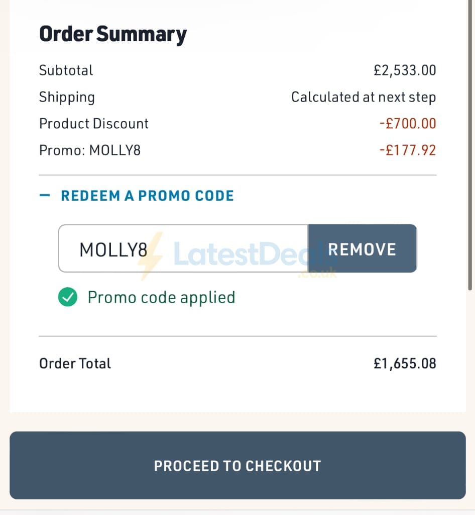 Screenshot of the NordicTrack discount code working