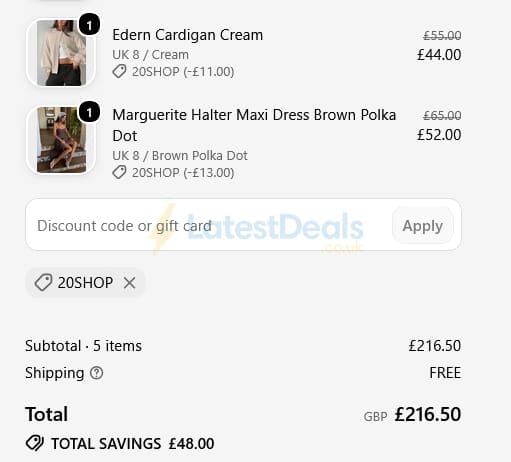 Screenshot of the Princess Polly discount code working