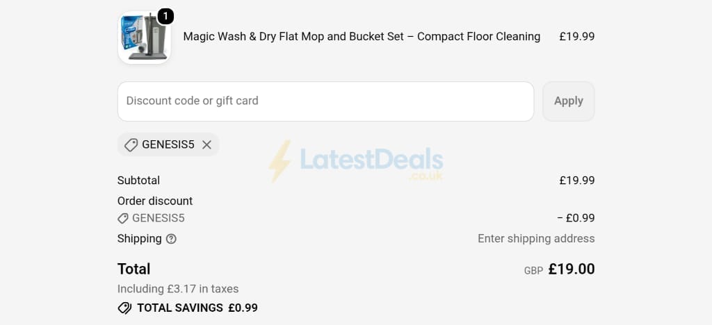 Screenshot of the The Dustpan and Brush Store discount code working