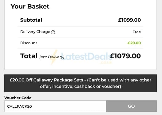 Screenshot of the The Golf Shop Online discount code working