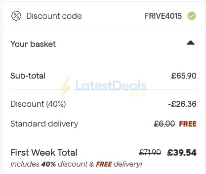 Screenshot of the Frive discount code working