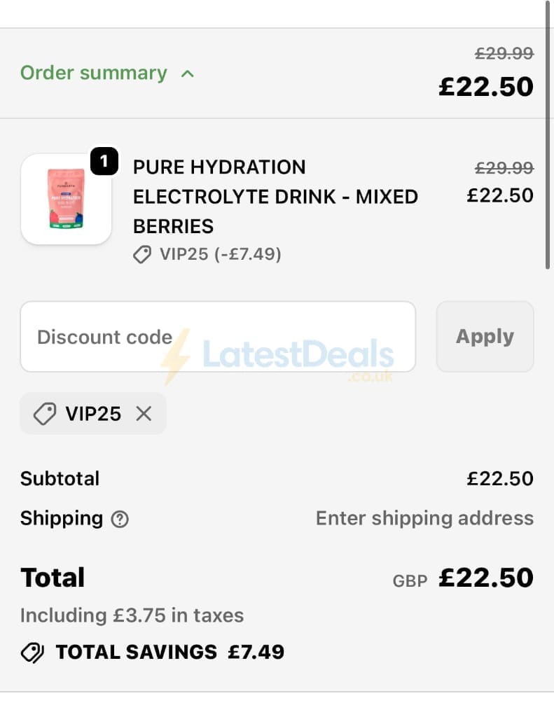 Screenshot of the Purearth discount code working