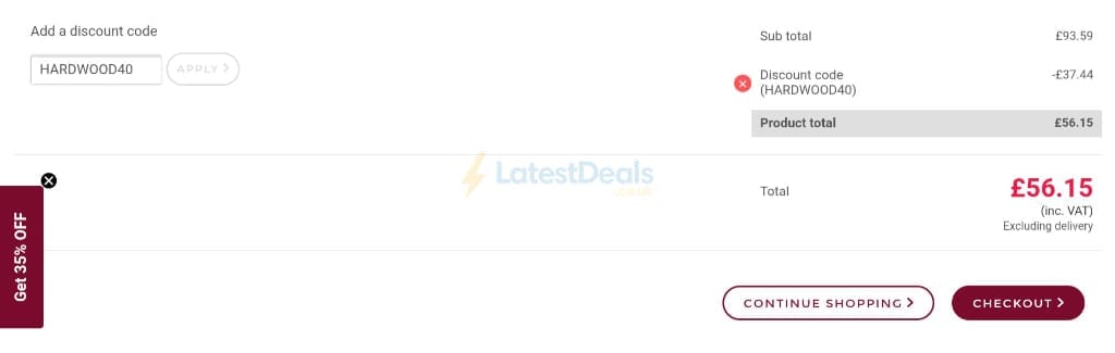 Screenshot of the Shutter Store UK discount code working
