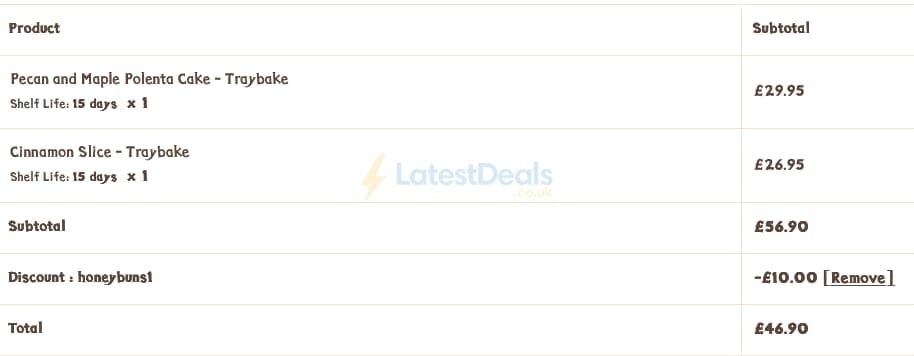 Screenshot of the Honeybuns discount code working
