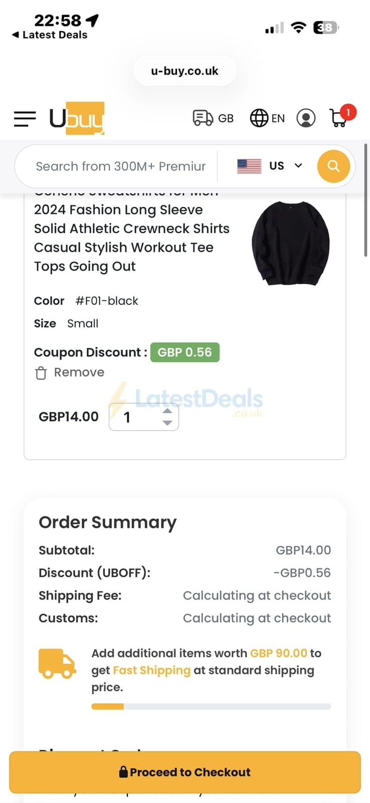Screenshot of the Ubuy UK discount code working