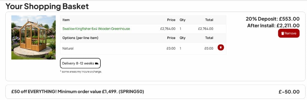 Screenshot of the Greenhouse Stores discount code working